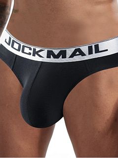 Хлопковые стринги на резинке из микрофибры черного цвета JOCKMAIL RTJM1029-2